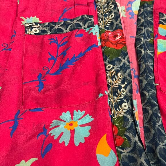 Benares Pink Boho Floral Kimono Jacket M Open Front Duster Robe Mixed Print - Picture 4 of 8